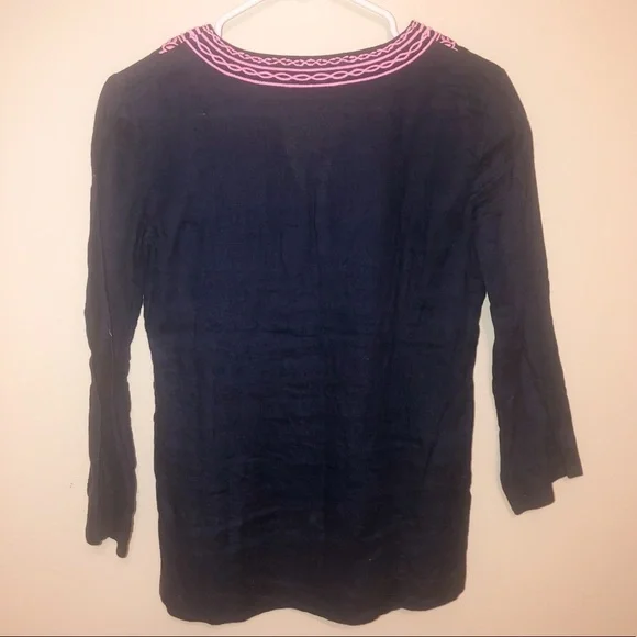 Lilly Pulitzer Amelia Island Embroidered Linen Tunic Blouse Pink Blue XS - Picture 5 of 5